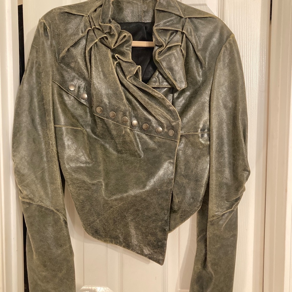 Grayish Leather Jacket With Cut Out Back